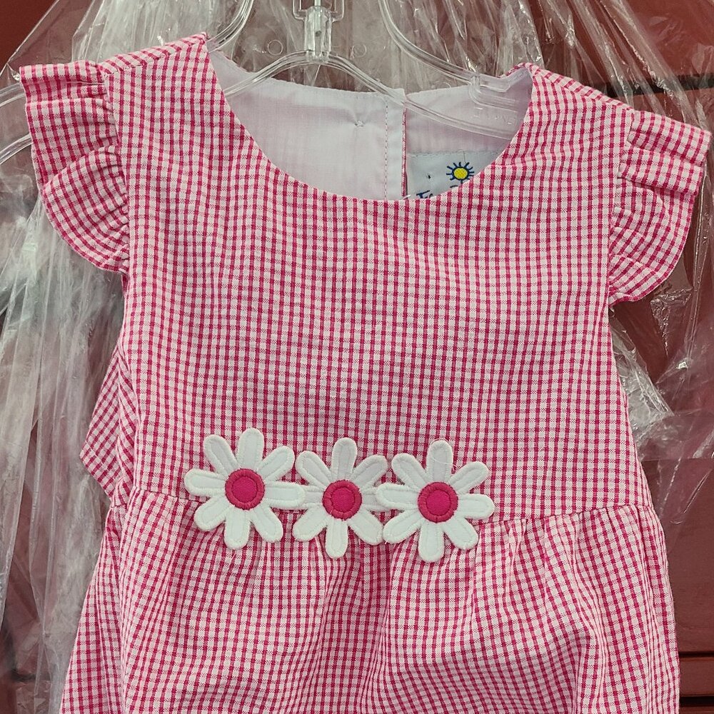 Florence Eiseman Check Seersucker Romper with Flowers